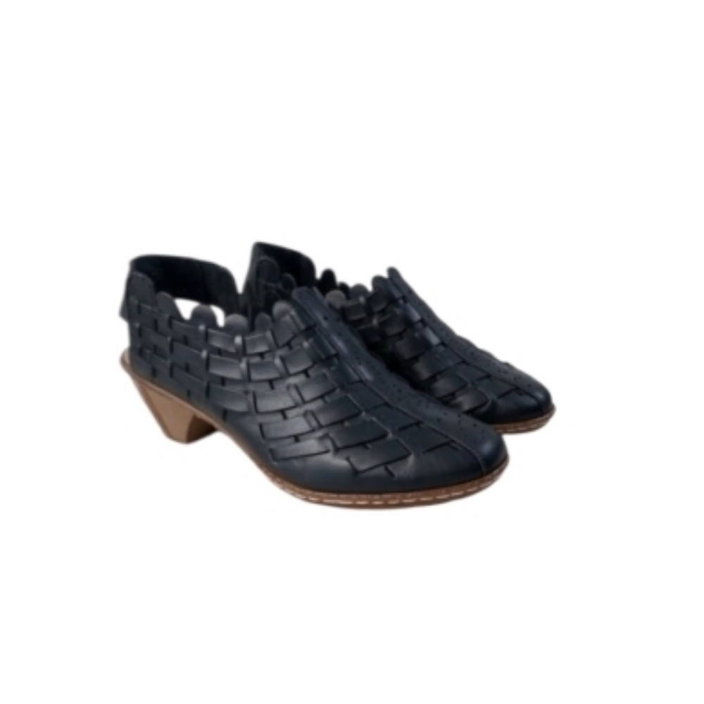 42 Rieker Sina Sena Black Leather Woven Slingback Clog Loafer Stress Women 10